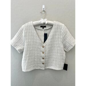 LULUS | Cream Tweed Textured Button Front Crop Top NWT | Size Medium